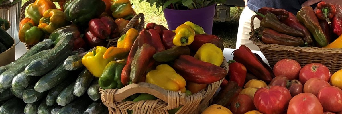 Parker Farms' vegetable display at the Cary Farmers Market