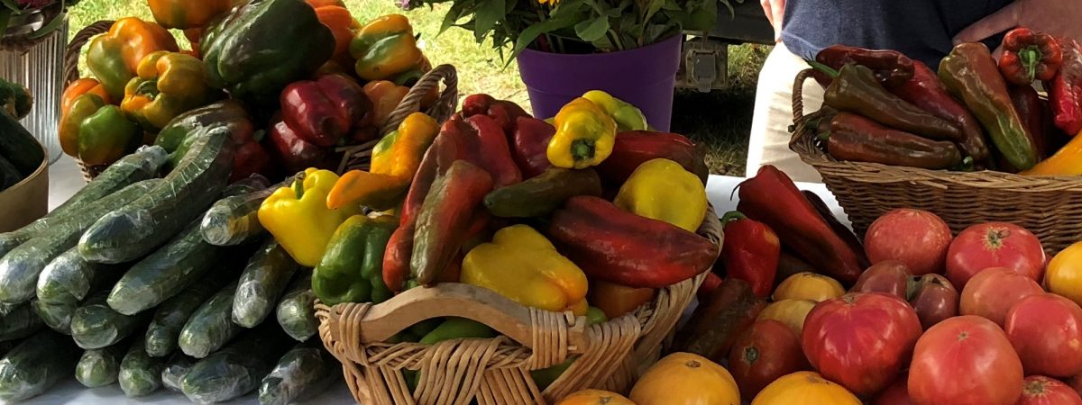 Parker Farms' vegetable display at the Cary Farmers Market